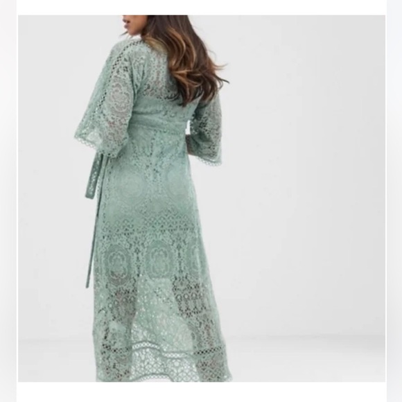 ASOS DESIGN Maternity lace wrap midi dress - sage green - size 16 xl - Picture 3 of 3
